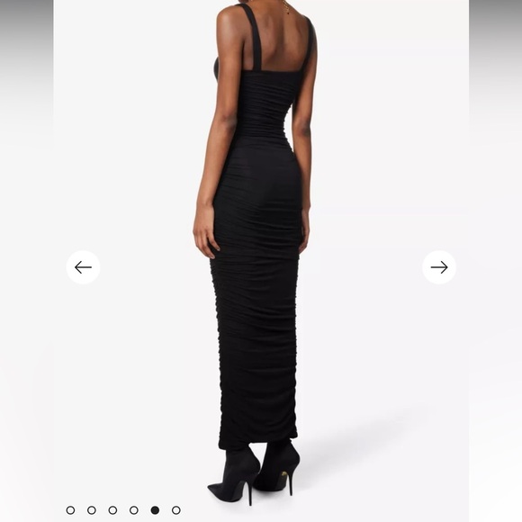 Good American Ruched square-neck stretch-rayon maxi dress Lg & Medium in black - Picture 7 of 16